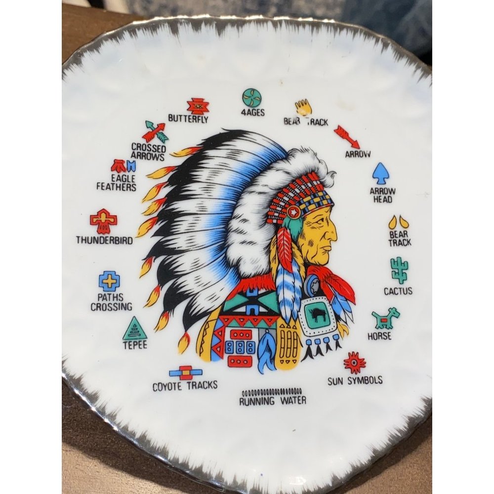 Vintage Fairway Indian Chief Headdress Plate with Native American Symbol Japan